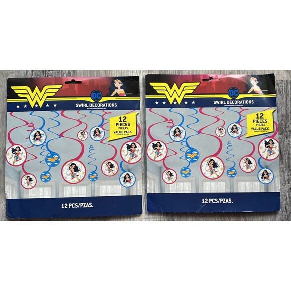 2x Young DC WONDER WOMAN HANGING SWIRL DECORATION (12pc) Birthday Party Supplies - Picture 1 of 6